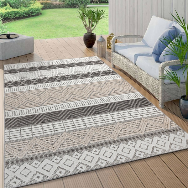 World Rug Gallery Contemporary Boho Indoor/Outdoor Area Rug 5' x 7' Gray 5559GRAY5X7 - main